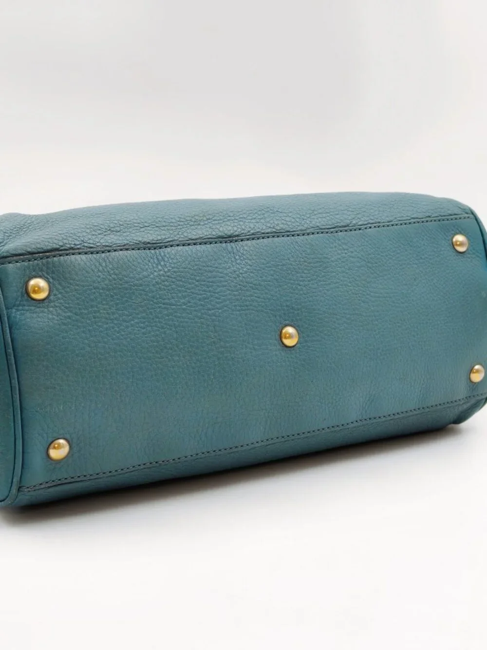 Gucci Bamboo Top Handle Leather Tote Bag Blue Convertible Satchel Italy
